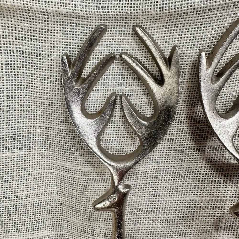 Pottery Barn Reindeer Stag Salad Serving Forks Metal Rustic Lodge 11 Inch‎